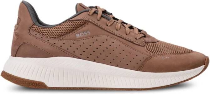BOSS panelled leather sneakers Brown