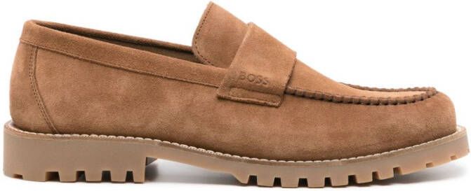 BOSS penny-slot suede loafers Brown