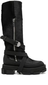 Both buckle-strap knee length boots Black