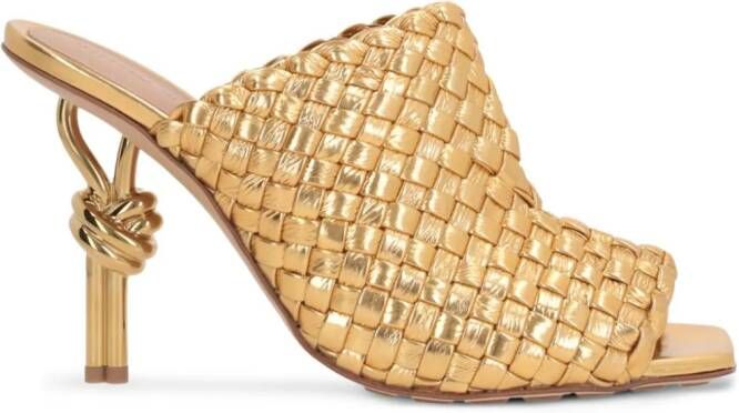 Bottega Veneta 90mm Intrecciato metallic leather heels Gold