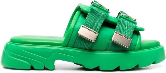 Bottega Veneta Bomber double-buckle leather slides Green
