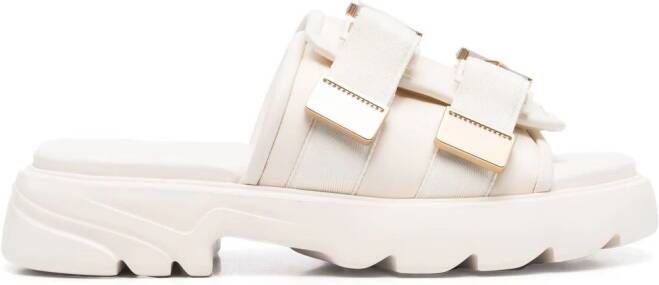 Bottega Veneta double-buckle leather slides White