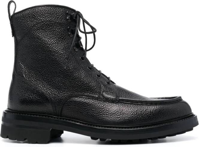 Brioni lace-up leather combat boots Black