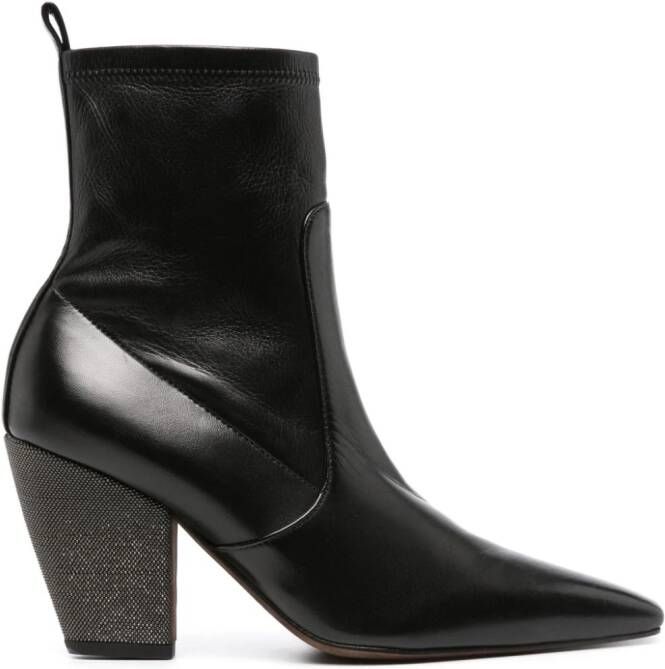 Brunello Cucinelli 80mm rhinestone-embellished leather boots Black