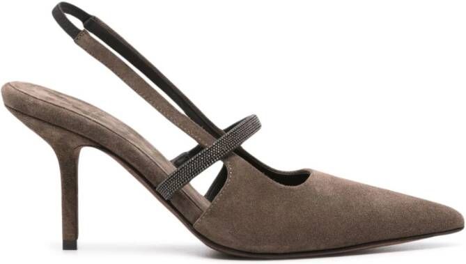 Brunello Cucinelli 90mm Monili-chain suede pumps Brown