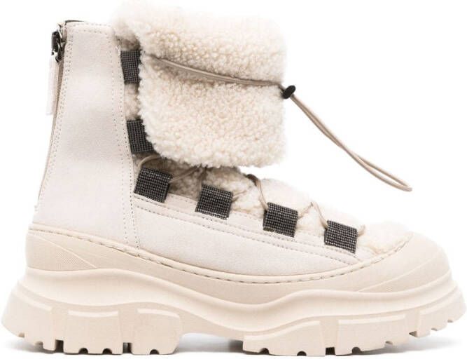 Brunello Cucinelli ankle fleece leather boots Neutrals