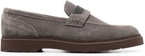 Brunello Cucinelli bead-detail suede loafers Grey