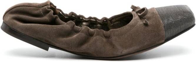Brunello Cucinelli beaded leather ballerina shoes Brown