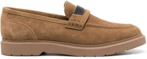 Brunello Cucinelli beaded suede penny loafers Brown
