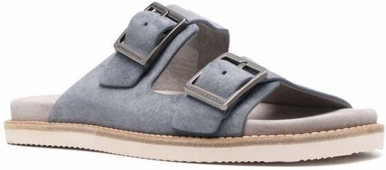 Brunello Cucinelli buckle-fastening suede slides Grey