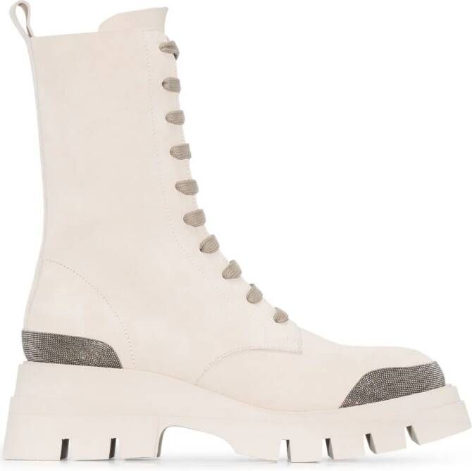 Brunello Cucinelli chunky lace-up combat boots Neutrals