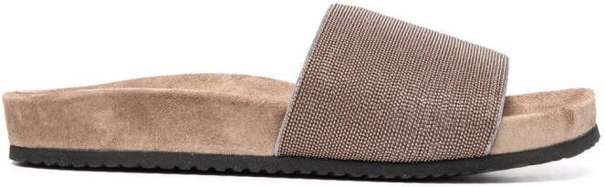 Brunello Cucinelli eco brass trim sliders Neutrals