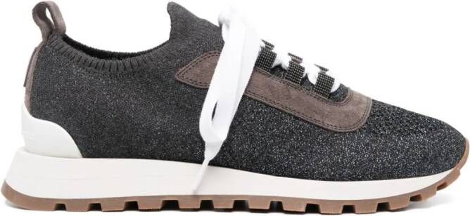 Brunello Cucinelli glitter mesh leather sneakers Grey