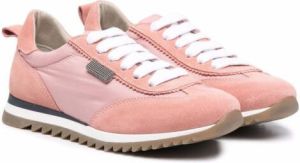 Brunello Cucinelli Kids embellished suede-panelled sneakers Pink