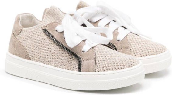 Brunello Cucinelli Kids knitted panelled sneakers Neutrals