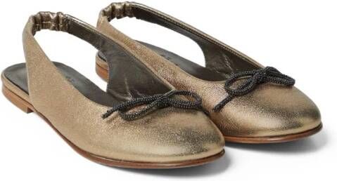 Brunello Cucinelli Kids lamé-leather ballerine shoes Gold