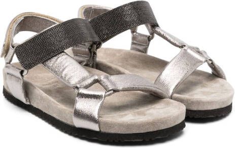 Brunello Cucinelli Kids metallic-effect touch-strap sandals Grey
