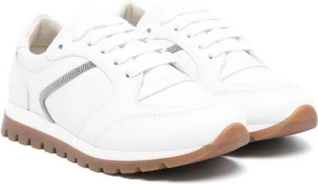 Brunello Cucinelli Kids Monili-chain leather sneakers White