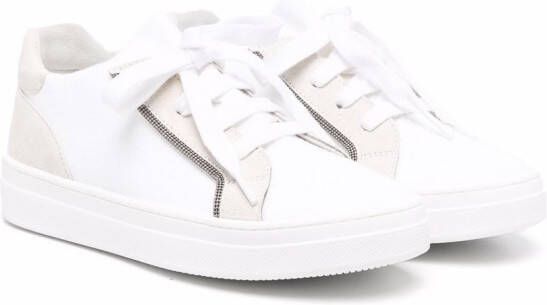 Brunello Cucinelli Kids Monili panelled suede-trim sneakers White