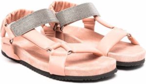 Brunello Cucinelli Kids silver-studded touch-strap sandals Pink