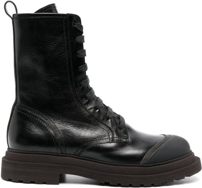 Brunello Cucinelli lace-up leather combat boots Black