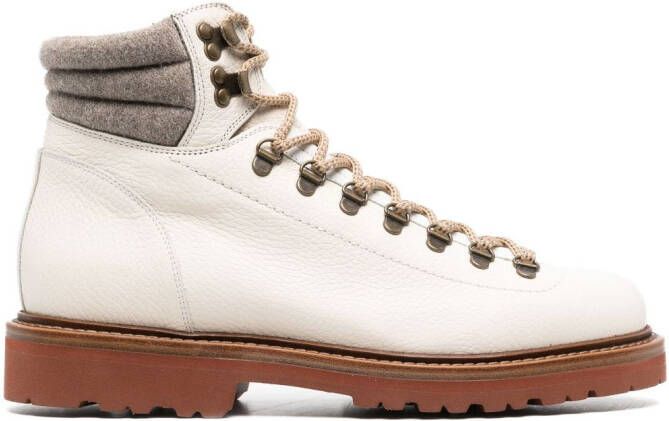 Brunello Cucinelli lace-up leather hiking boots White