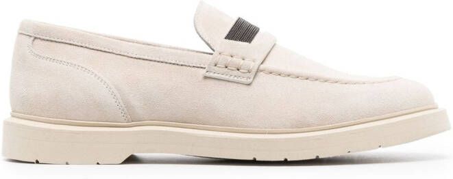Brunello Cucinelli leather suede loafers White