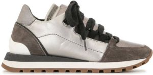 Brunello Cucinelli metallic panelled lace-up trainers Silver