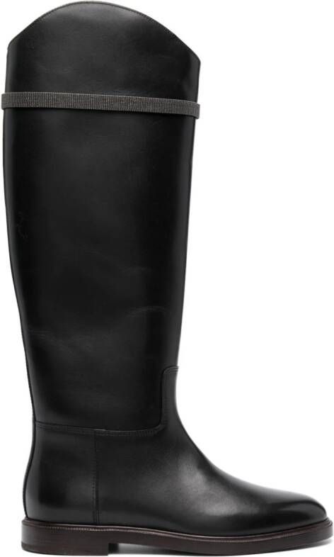 Brunello Cucinelli Monili bead-embellished leather boots Black