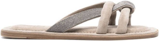 Brunello Cucinelli Monili-chain-detail suede sandals Grey