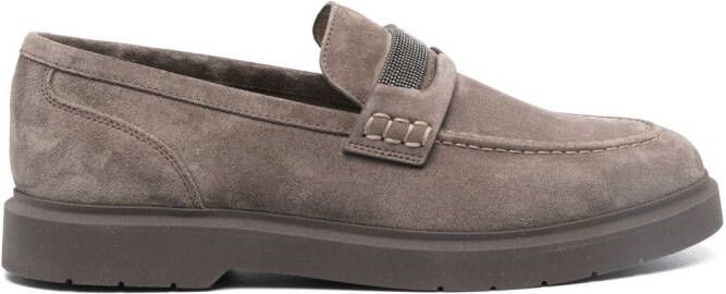 Brunello Cucinelli Monili chain-embellished suede loafers Grey