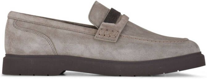 Brunello Cucinelli Monili chain-embellished suede loafers Grey