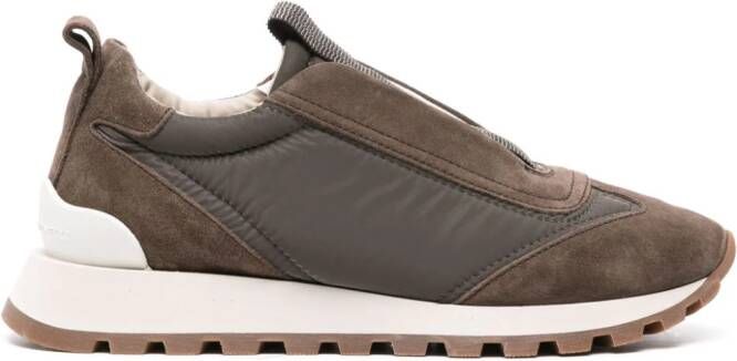 Brunello Cucinelli Monili-embellished panelled sneakers Brown