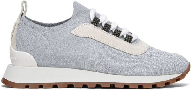 Brunello Cucinelli panelled knit lace-up sneakers Grey