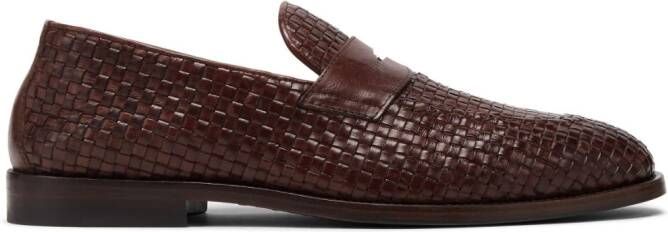 Brunello Cucinelli penny-slot woven leather loafers Brown