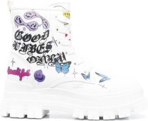 Buffalo graffiti print lace-up boots White