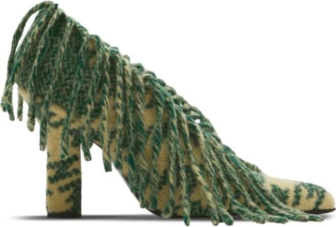 Burberry 100mm abstract-pattern fringed pumps Green