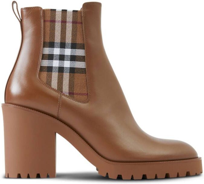 Burberry Check Panel 70mm leather ankle boots Brown