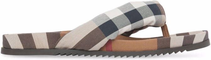 Burberry check-pattern cotton flip flops Brown