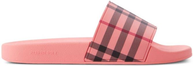 Burberry check-print flat slides Pink