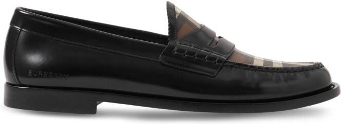 Burberry checked panel leather loafers Black