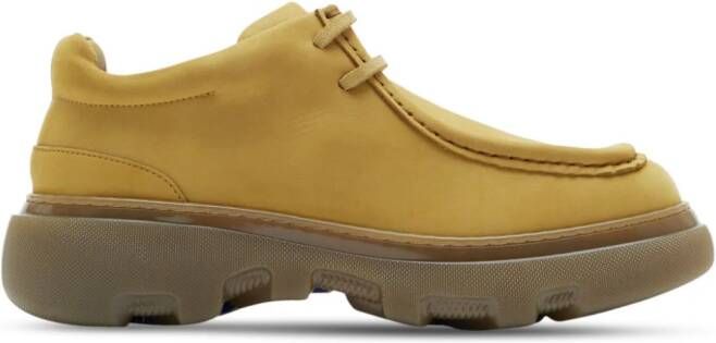 Burberry EKD-tag leather creeper shoes Yellow