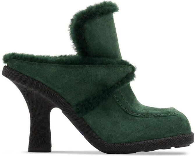 Burberry Highland shearling-trim suede mules Green