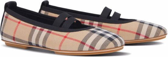 Burberry Kids logo-detail Vintage check cotton ballerina shoes Neutrals