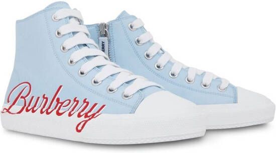 Burberry Kids logo-script gabardine high-top sneakers Blue