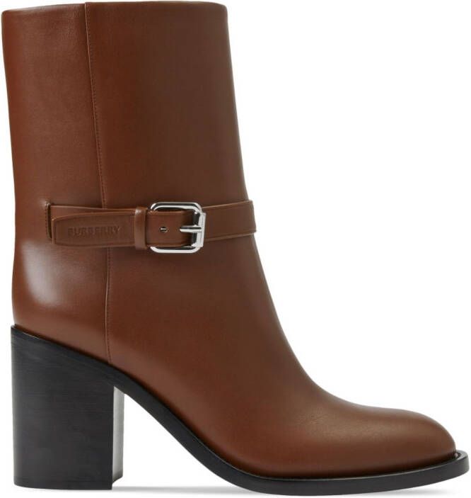 Burberry leather 80mm buckle ankle boots Brown