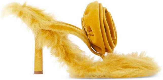 Burberry Rose 100mm shearling velvet sandals Yellow