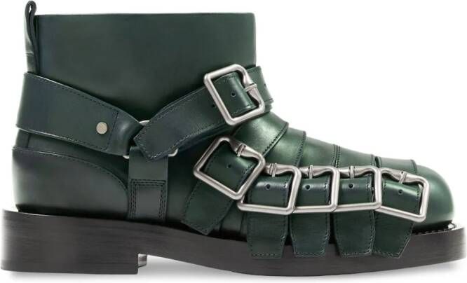 Burberry strap-detail leather ankle boots Green
