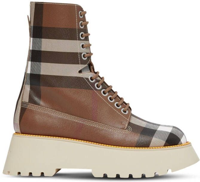 Burberry Vintage-Check leather laced boots Brown