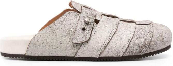 Buttero round-toe leather slippers Neutrals